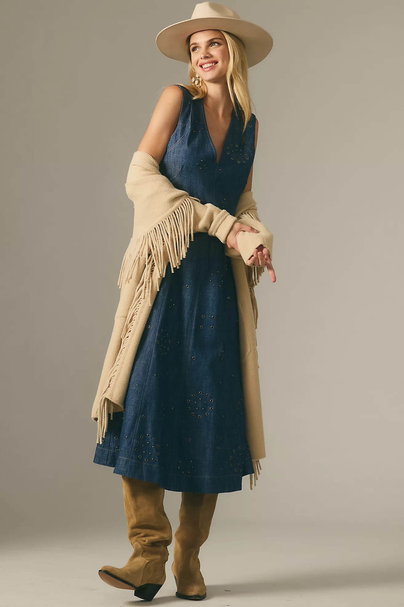 By Anthropologie Grommet Denim Midi Dress | Anthropologie (US)