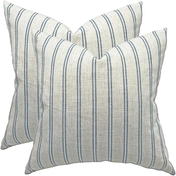 IKATYARN Farmhouse Linen Throw Pillow Cover, Striped Decorative Retro Pillowcase for Sofa Bedroom... | Amazon (US)
