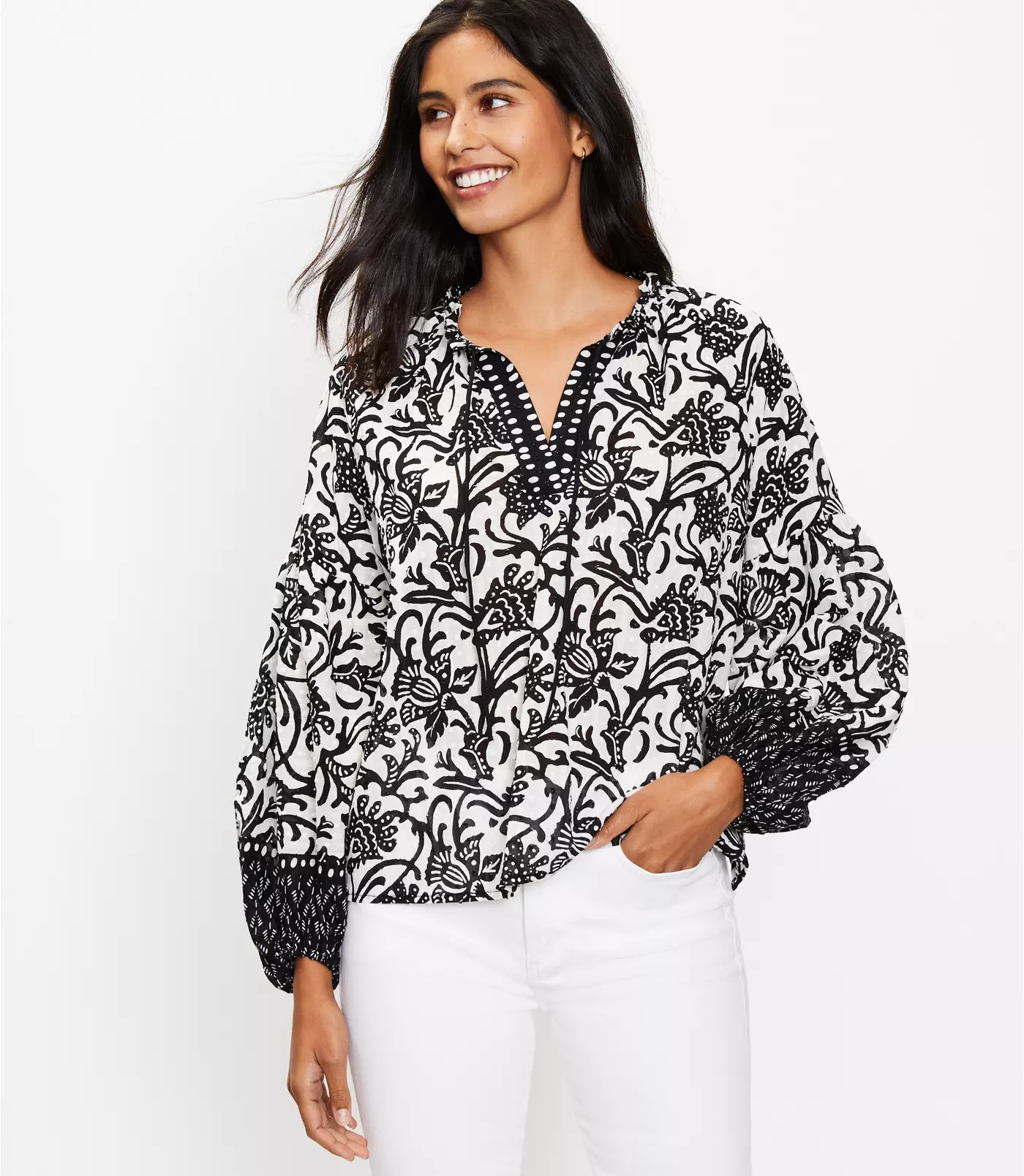 Petite Vine Split Neck Blouse | LOFT | LOFT