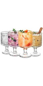 Vintage Romantic Wine Glasses Set of 4, Charming Embossed Floral Decorative Glass Cups Set, Mixed... | Amazon (US)