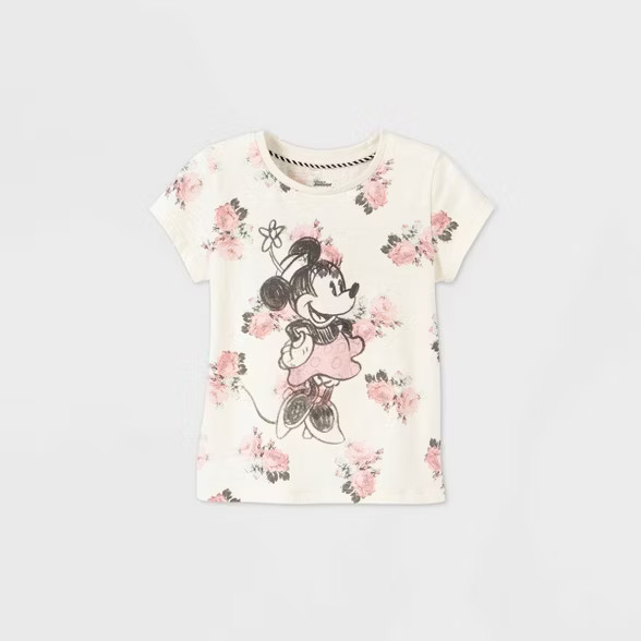 Toddler Girls' Disney Minnie Mouse Short Sleeve Graphic T-Shirt - Off-White - Disney Store | Target