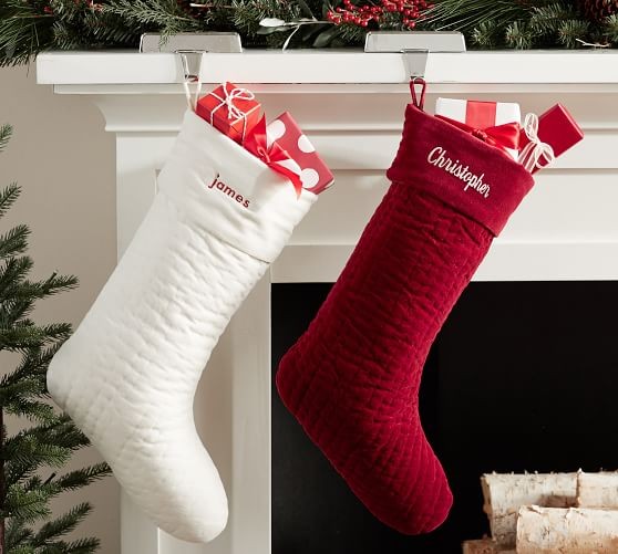 Channel Quilted Velvet Stockings | Pottery Barn (US)
