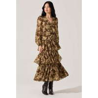 ASTR the Label | Franchesca Tiered Ruffle Floral Maxi Dress in Olive floral |  Size S | ASTR The Label (US)