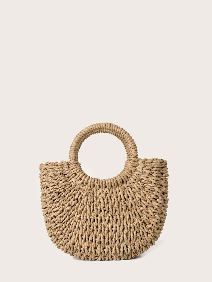 Round Top Handle Straw Bag for Women Woven Summer Beach Bag Large Capacity Tote Bag for Vacation ... | SHEIN