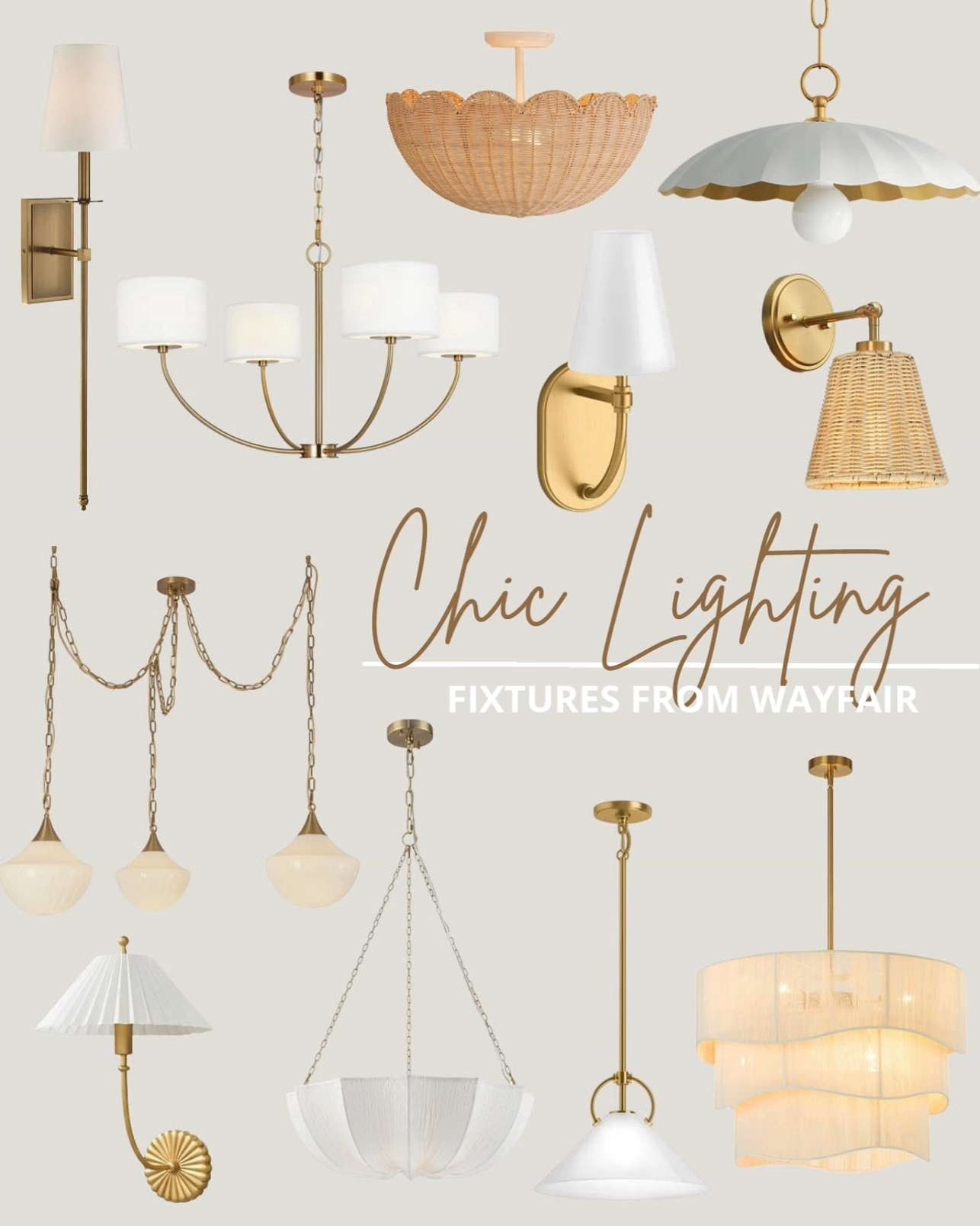 From sconces to pendants, these Wayfair picks are so good. Shop now!

Brass wall sconce, brass drum shade chandelier, woven rattan flush mount, scalloped dome pendant light, brass and white wall sconce, rattan bell shade wall sconce, brass chain pendant cluster with globe shades, ruffled cage dome pendant, brass cone pendant light, pleated shade wall sconce, and tiered fabric drum chandelier. 

 #LTKHome