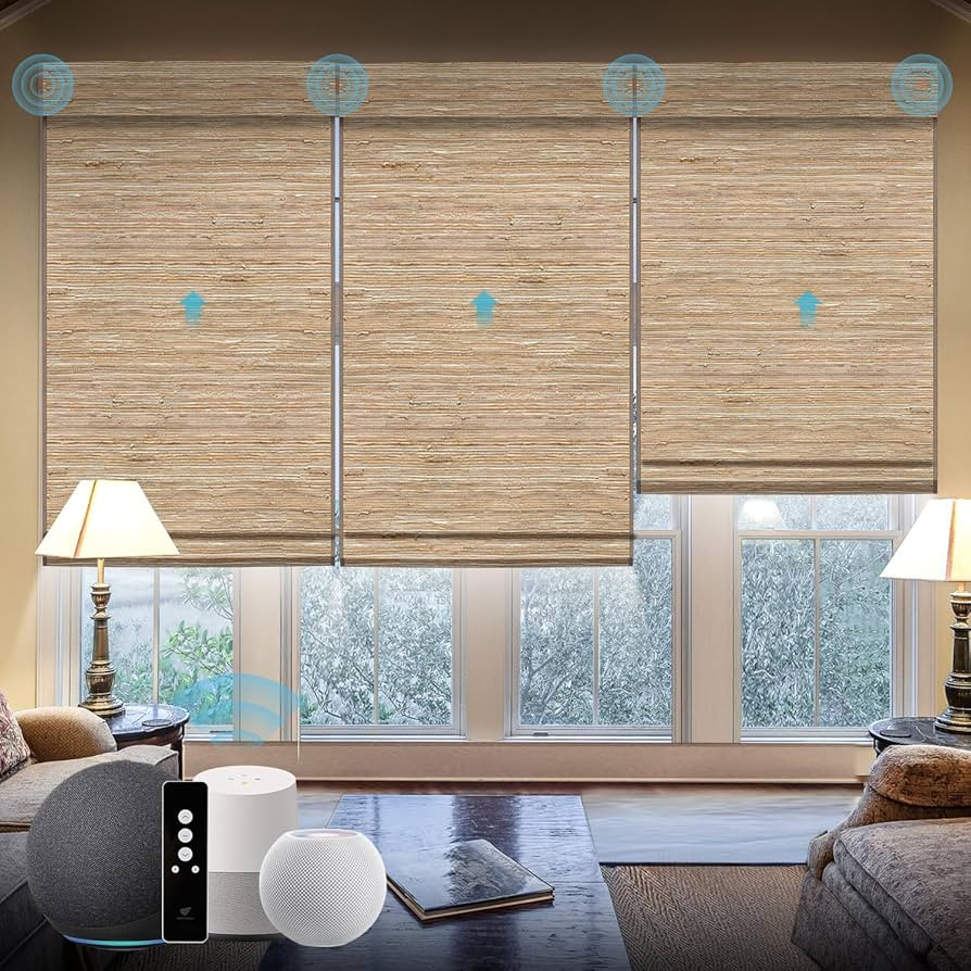 SmartWings Motorized Natural Woven Wood Blinds for Windows, Electric Auto Roman Shades with Remot... | Amazon (US)