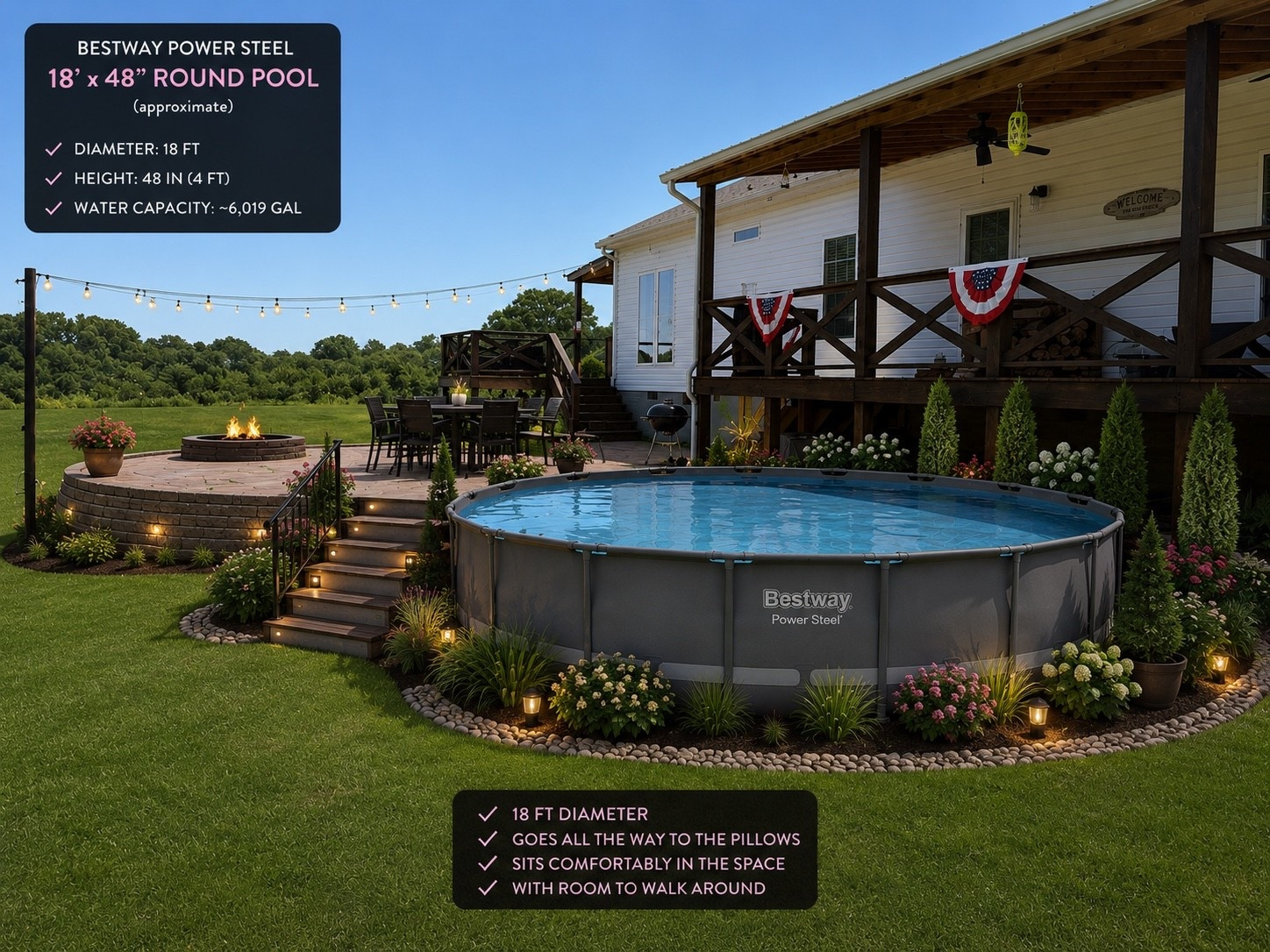 We just bought this 18’ above ground swimming pool for only $399!!!  Complete steal.