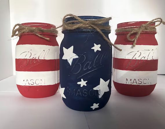 American Flag Mason Jars / 4th of July Decor / 4th of July | Etsy | Etsy (US)