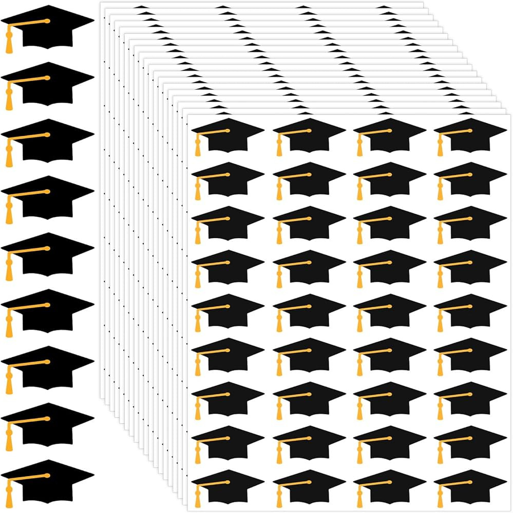 720 Pcs Graduation Cap Stickers, Black Gold Graduation Hat Diploma Envelope Sealing Labels Grad S... | Amazon (US)
