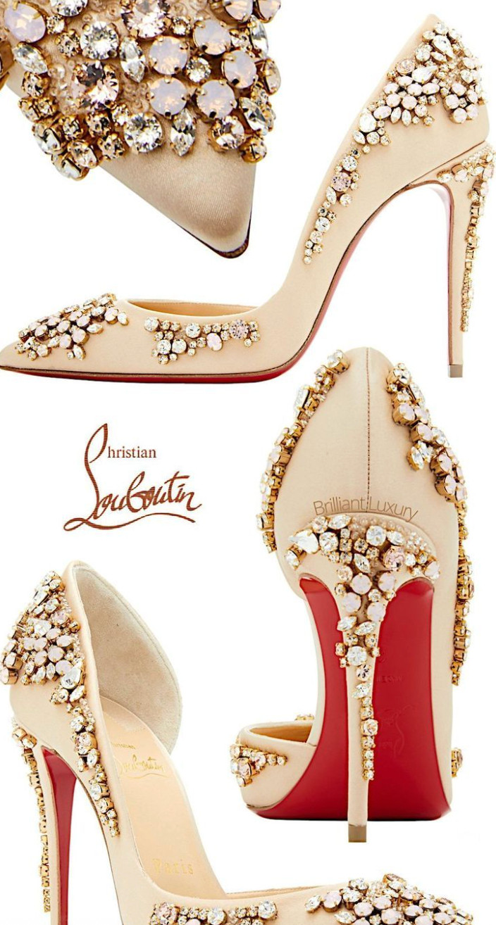 Christian Louboutin Exclusive Brodiriza Embellished Satin Pump in Ivory. 
 

 