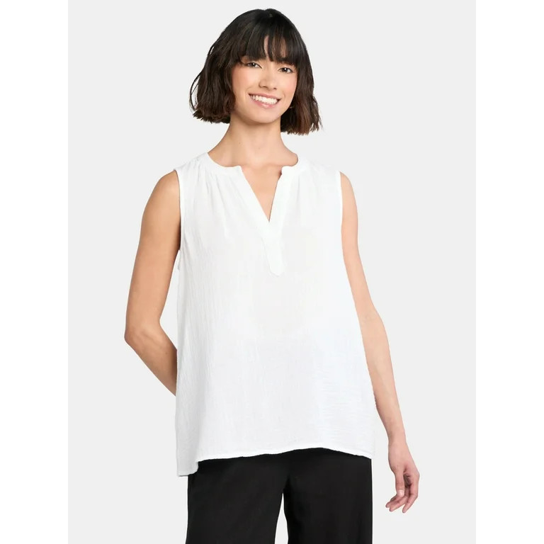 Time and Tru Women's Double Cloth Cotton Tank Top, Sizes XS-XXXL | Walmart (US)