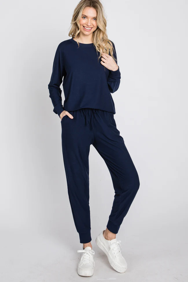 Navy Blue Soft Knit Sleep Set | PinkBlush Maternity
