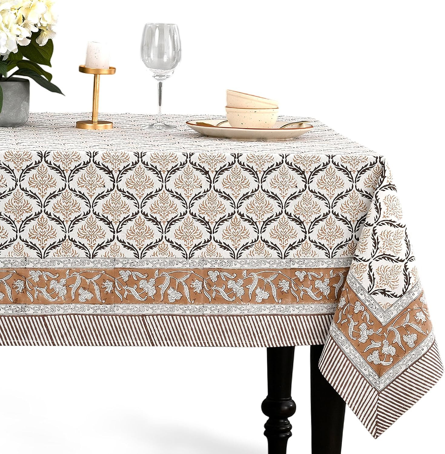 CPC Sandstone Regal Block Print 100% Cotton Rectangle Tablecloth 60x90 Inch | Amazon (US)