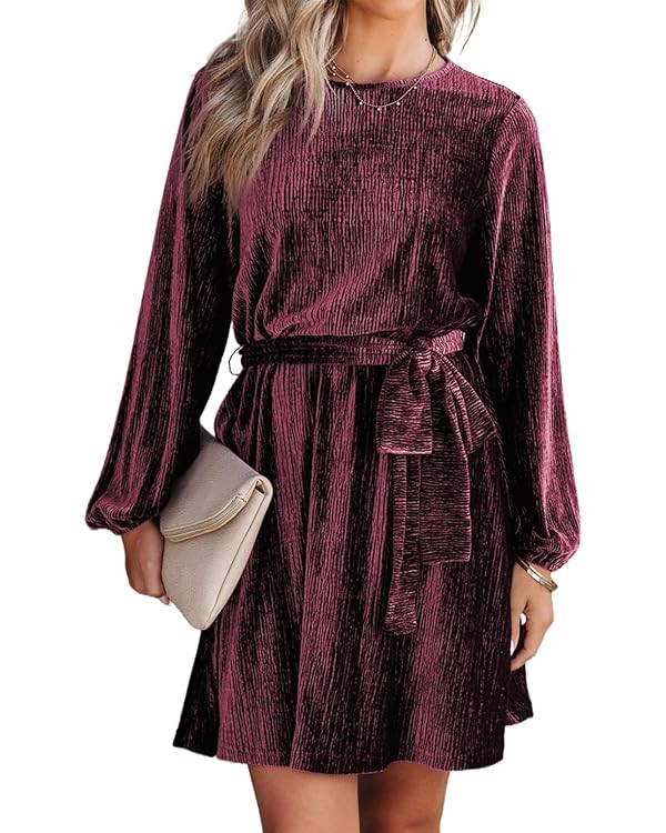 Women's Velvet Dress Long Sleeve Casual Velvet Cocktail Party Dresses Mini Tie Dress for Wedding ... | Amazon (US)