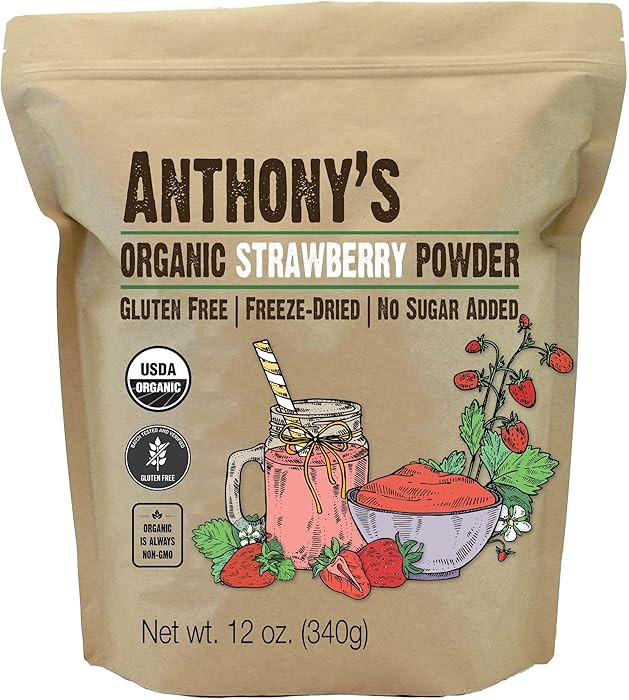 Anthony's Organic Strawberry Powder, 12 oz, Freeze Dried, Gluten Free, No Sugar Added, Non GMO | Amazon (US)