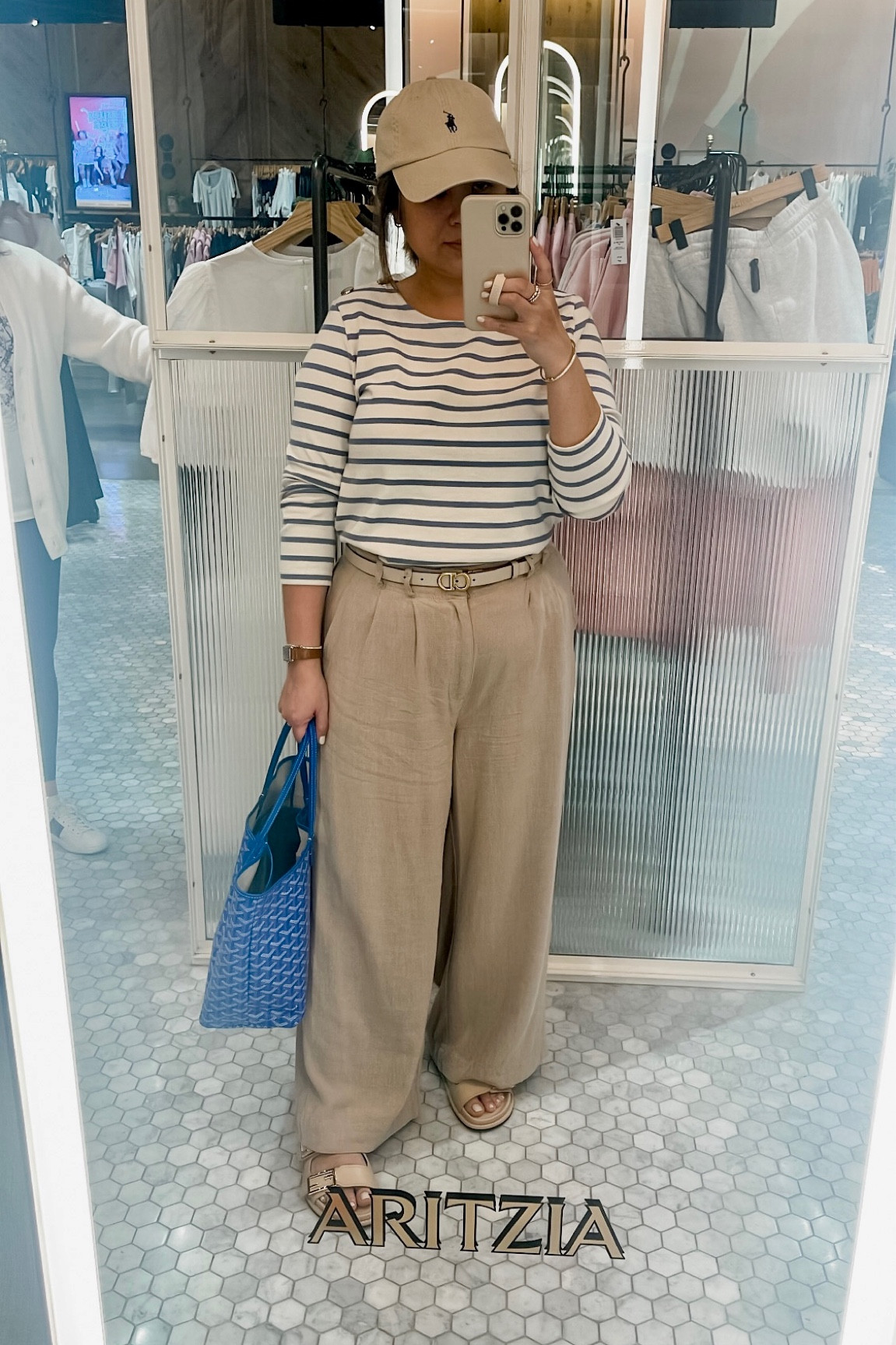 Sezane striped shirt in medium 

Z supply trousers in Large 

Fendi sandals 

#LTKshoecrush #LTKstyletip