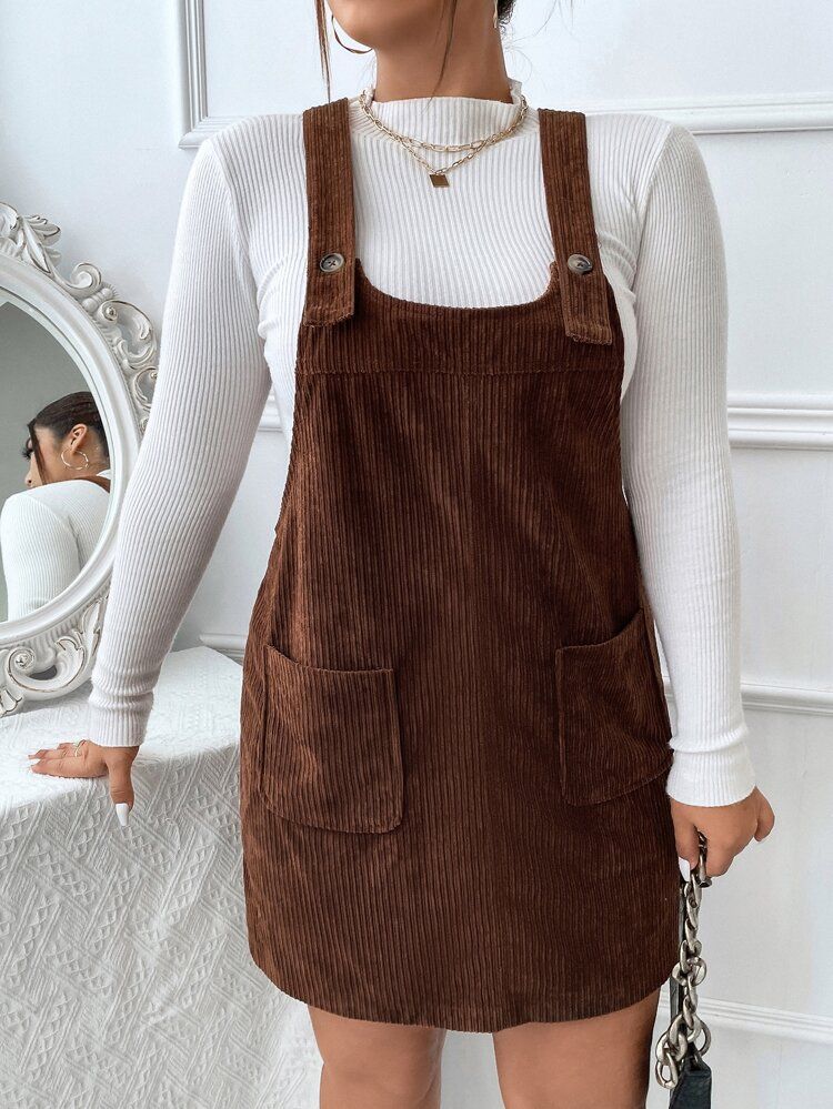 Plus Patched Pocket Corduroy Overall Dress Without Top | SHEIN