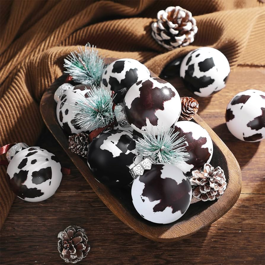 Syhood 12 Pcs Cowhide Printed Christmas Ball Ornaments 2.4 Inch Plastic Western Cow Ornaments Cou... | Amazon (US)