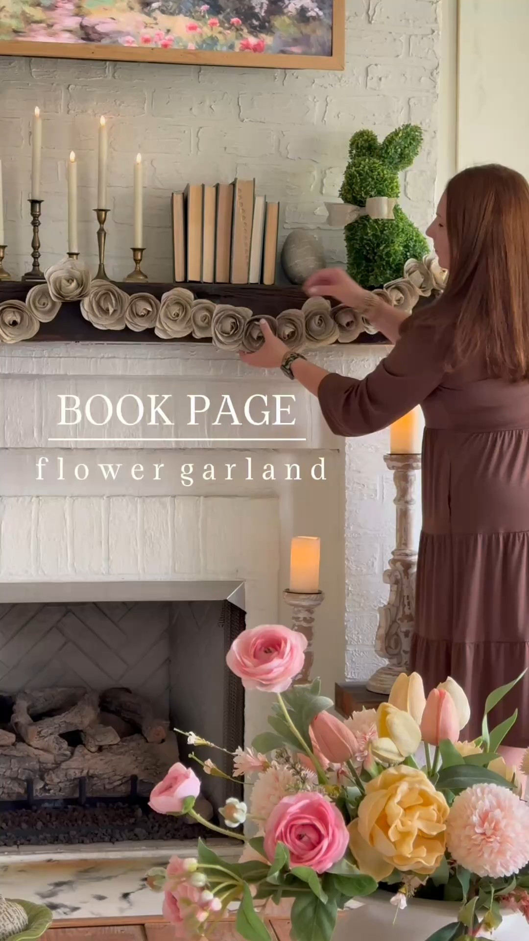 This Book Page Flower Garland is an inexpensive and beautiful way to elevate your space! #springdecorating #springdecor #springmantel 

#LTKHome