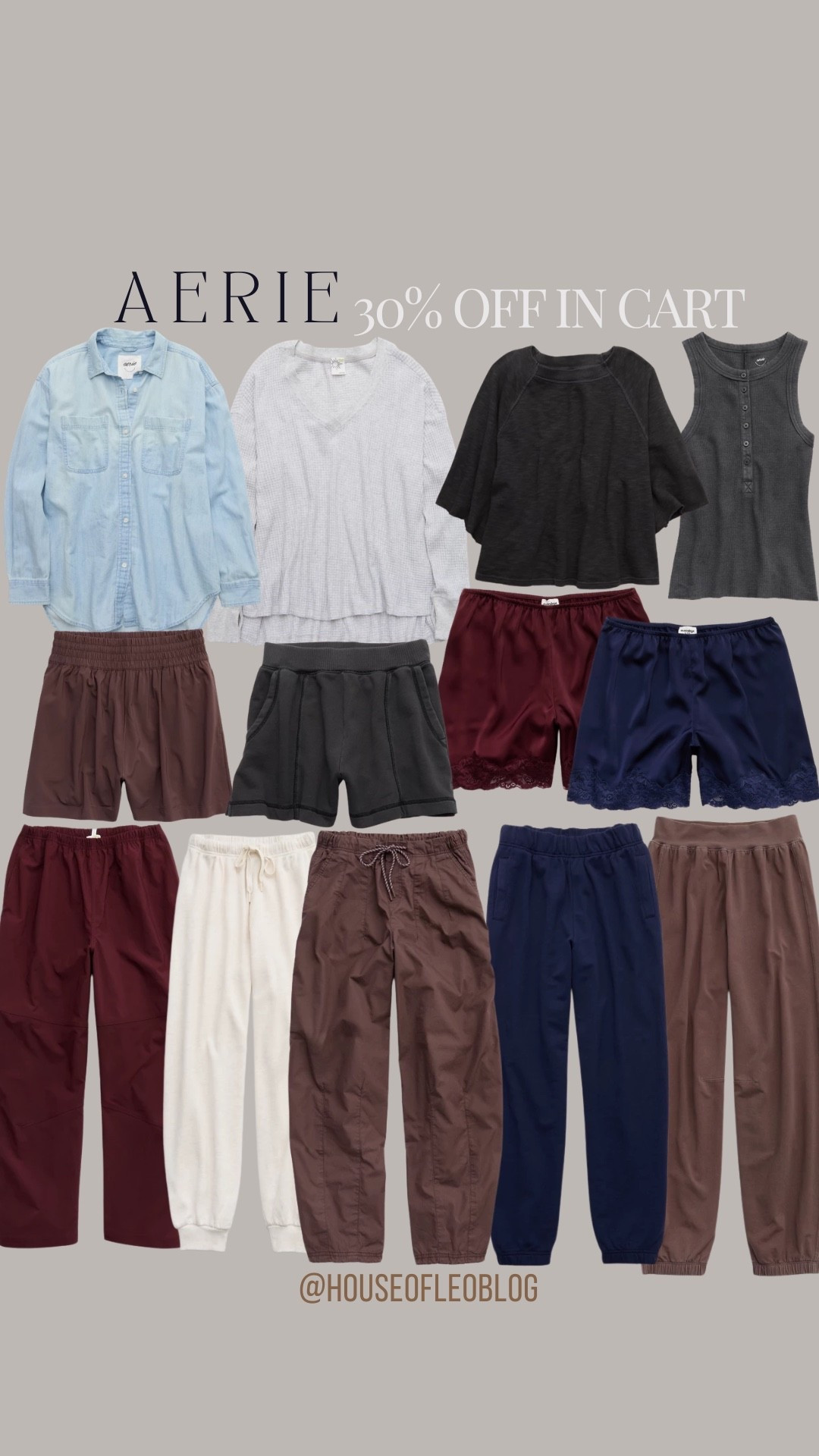 Aerie, lace shorts, denim shirt, chambray shirt, joggers

#LTKSaleAlert