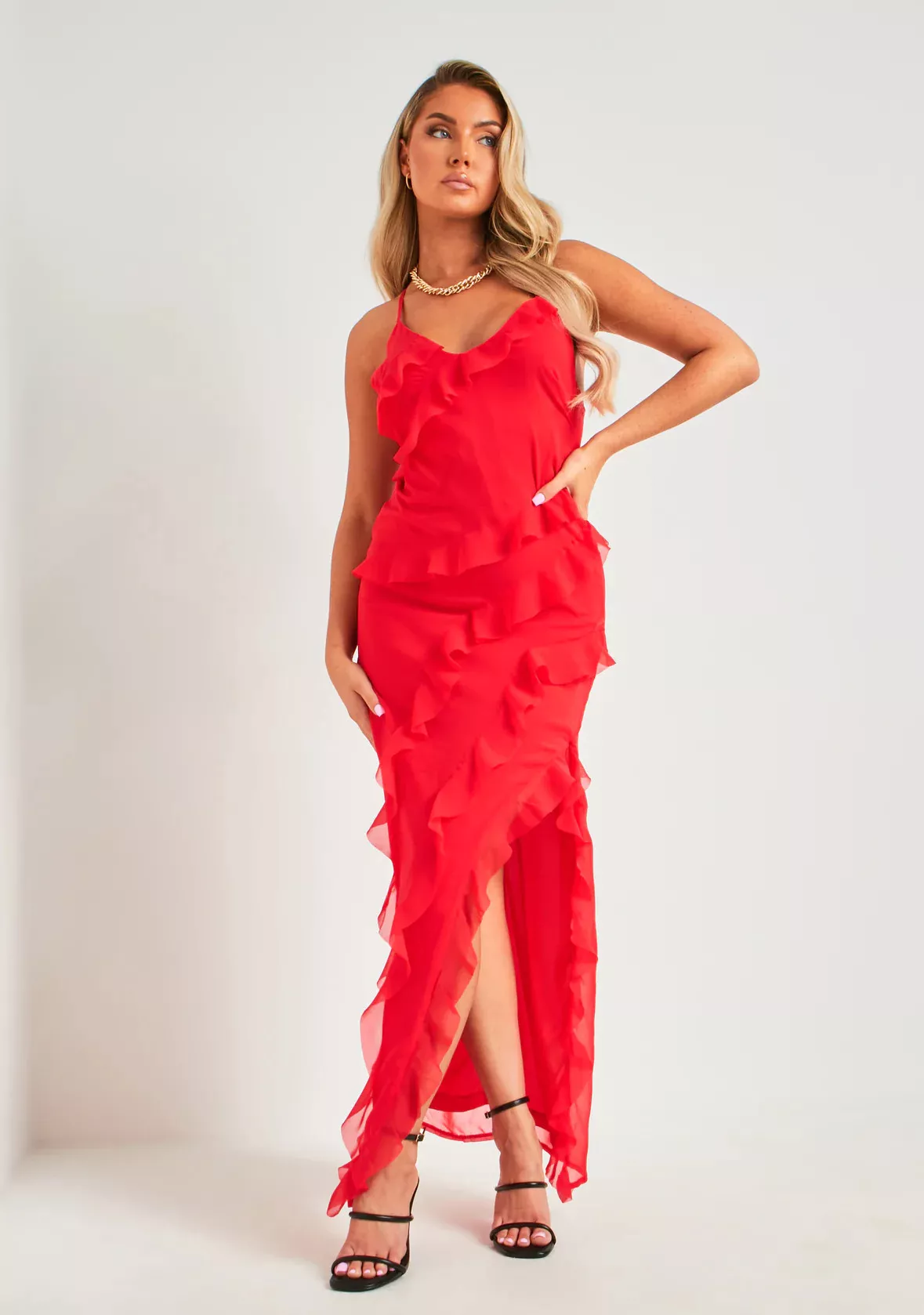 In The Style Perrie Sian Ruffle Detail Maxi Dress - Orange