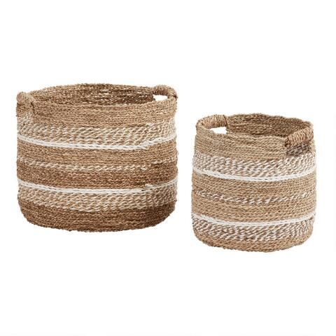 Randi White Stripe Seagrass Basket | World Market