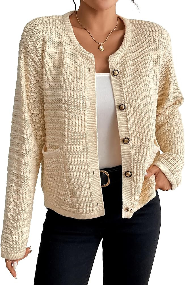 Bsubseach Womens Cardigan Sweaters 2025 Long Sleeve Open Front Button Down Knit Jackets Fall Card... | Amazon (US)