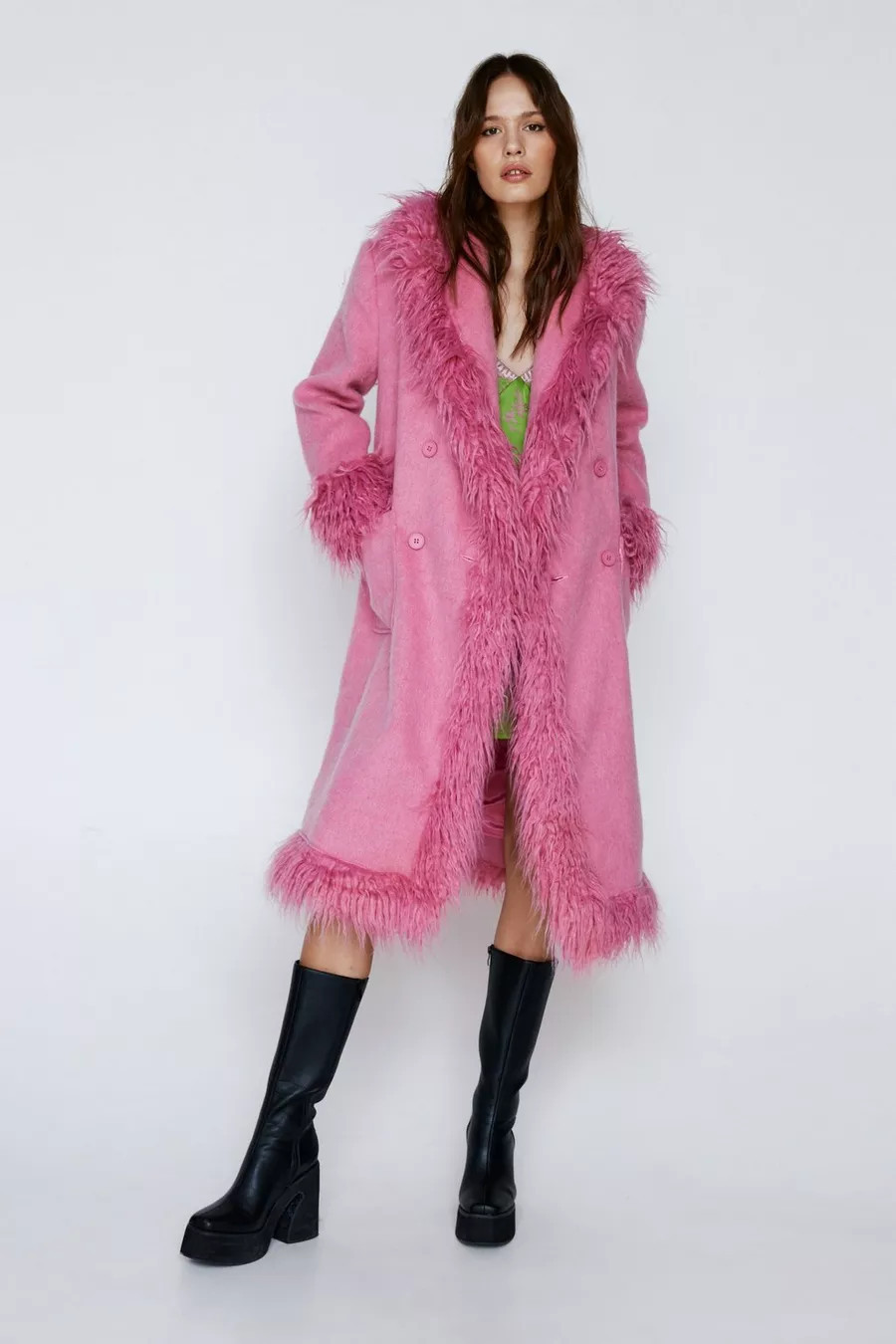 Premium Faux Shearling Fur Trim Wool Coat | Nasty Gal US