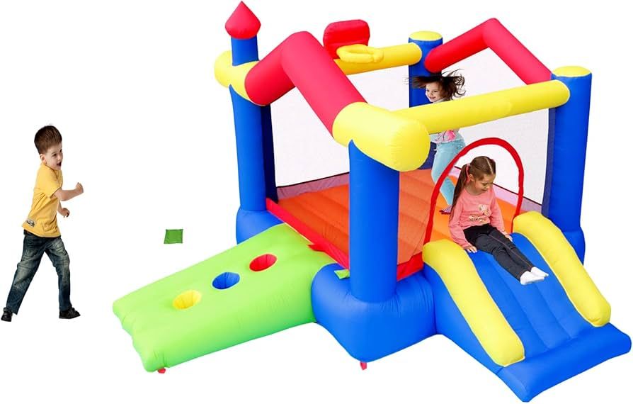 OWZJUHA Inflatable Bounce House with Slide, Jumping Castle with Blower and beanbag Game | Amazon (US)