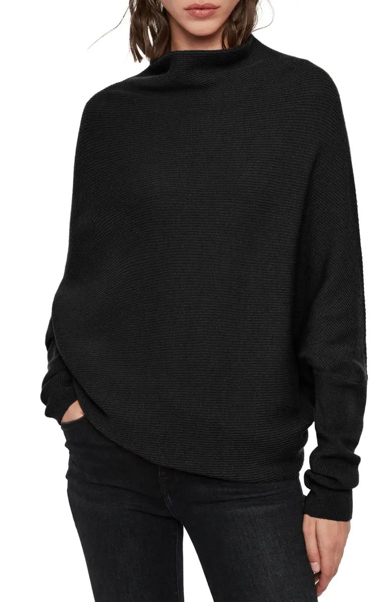 ALLSAINTS Ridley Funnel Neck Wool & Cashmere Sweater, Main, color, BLACKSize InfoRuns large; for ... | Nordstrom