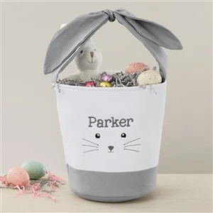 Lovable Bunny Embroidered Grey Easter Basket | Personalization Mall
