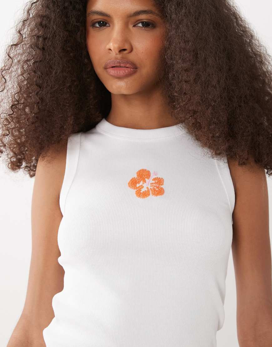 Mango Teen racer tank top with beaded flower in white | ASOS (Global)