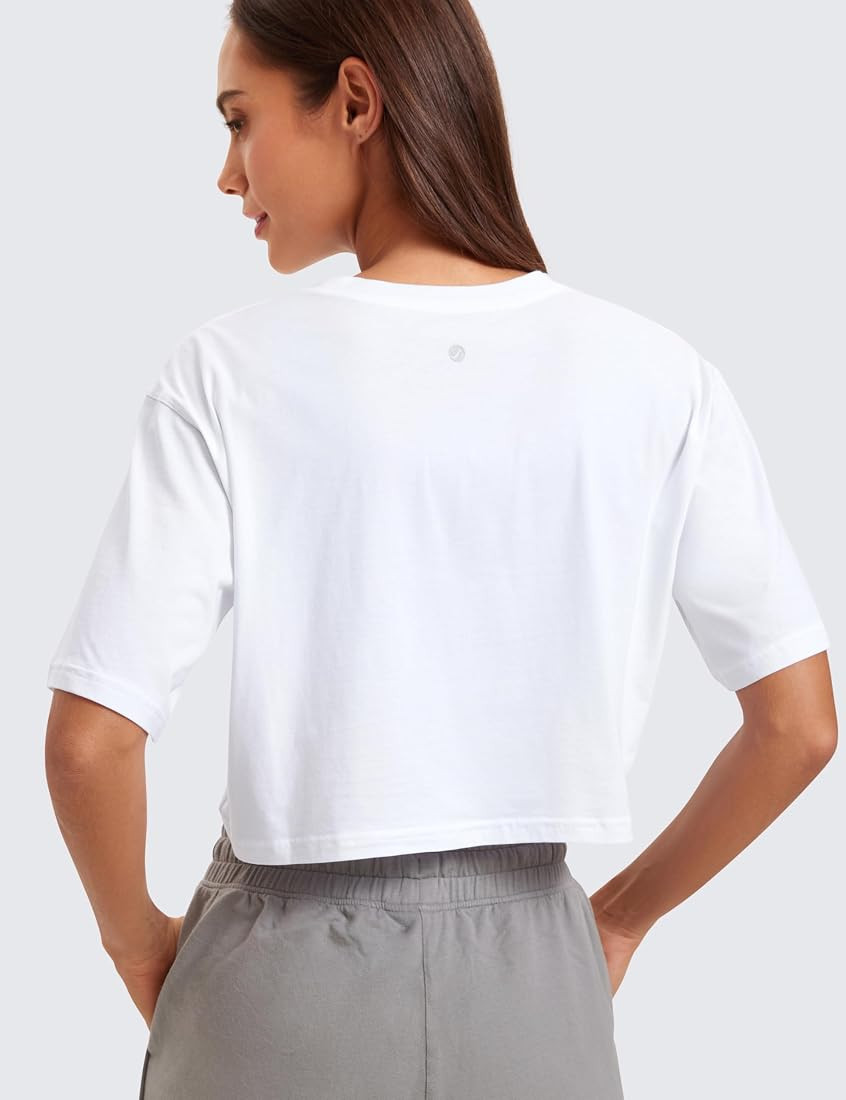 CRZ YOGA Women's Pima Cotton Workout Crop Tops Short Sleeve Yoga Shirts Casual Athletic Running T... | Amazon (US)