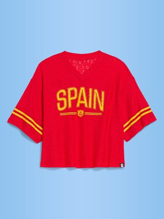 FIFA World Cup 26™ Spain Boxy Lace V-Neck T-Shirt for Women | Old Navy (US)