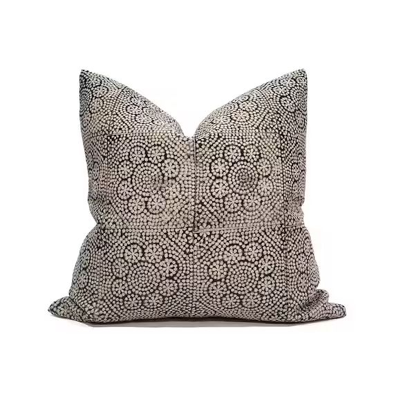 Designer Pillow 18 24 Black on Flax Flower Batik | Etsy | Etsy (US)