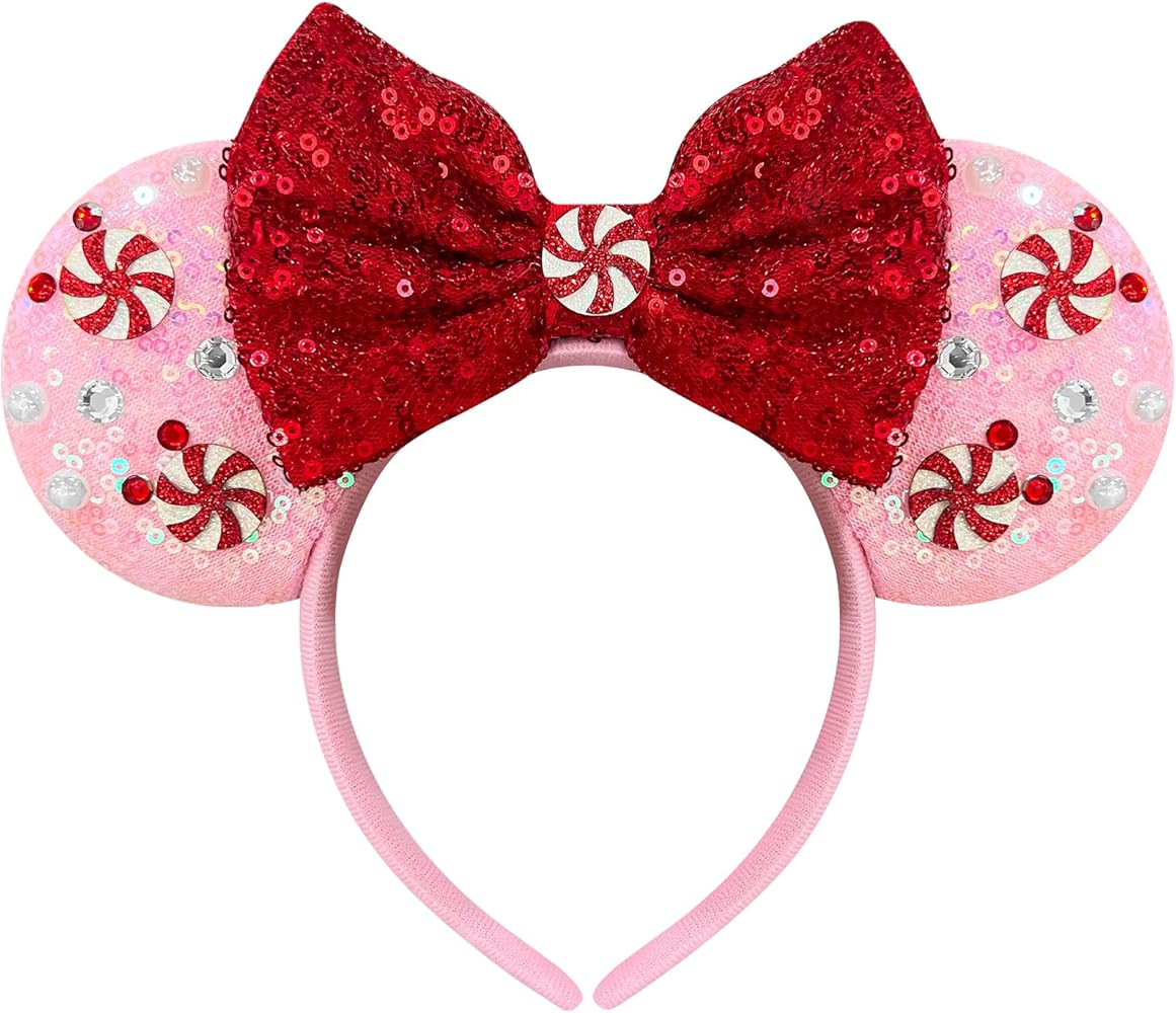 Christmas Mouse Ears Headband for Women Adult, Sequin Bows with Cute Christmas Hairband Party Fav... | Amazon (US)