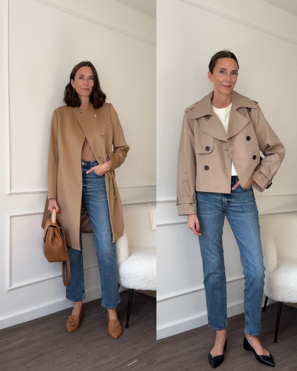 A classic pair of blue jeans for your autumn outfits. Styled here with a camel coat and a cropped trench  

#LTKFindsUnder50 #LTKSeasonal #LTKStyleTip
