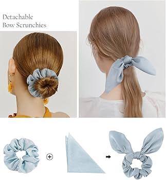 Silk Bunny Ear Hair Ties - Cute Satin Scrunchies with Bows for Girls and Women, Jaciya Hair Acces... | Amazon (US)