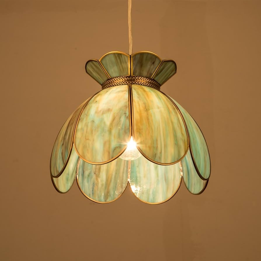 YIFI Art Deco Vintage Lotus Glass Pendant Light Flower Adjustable Hanging Lamp Tiffany Green Ceil... | Amazon (US)