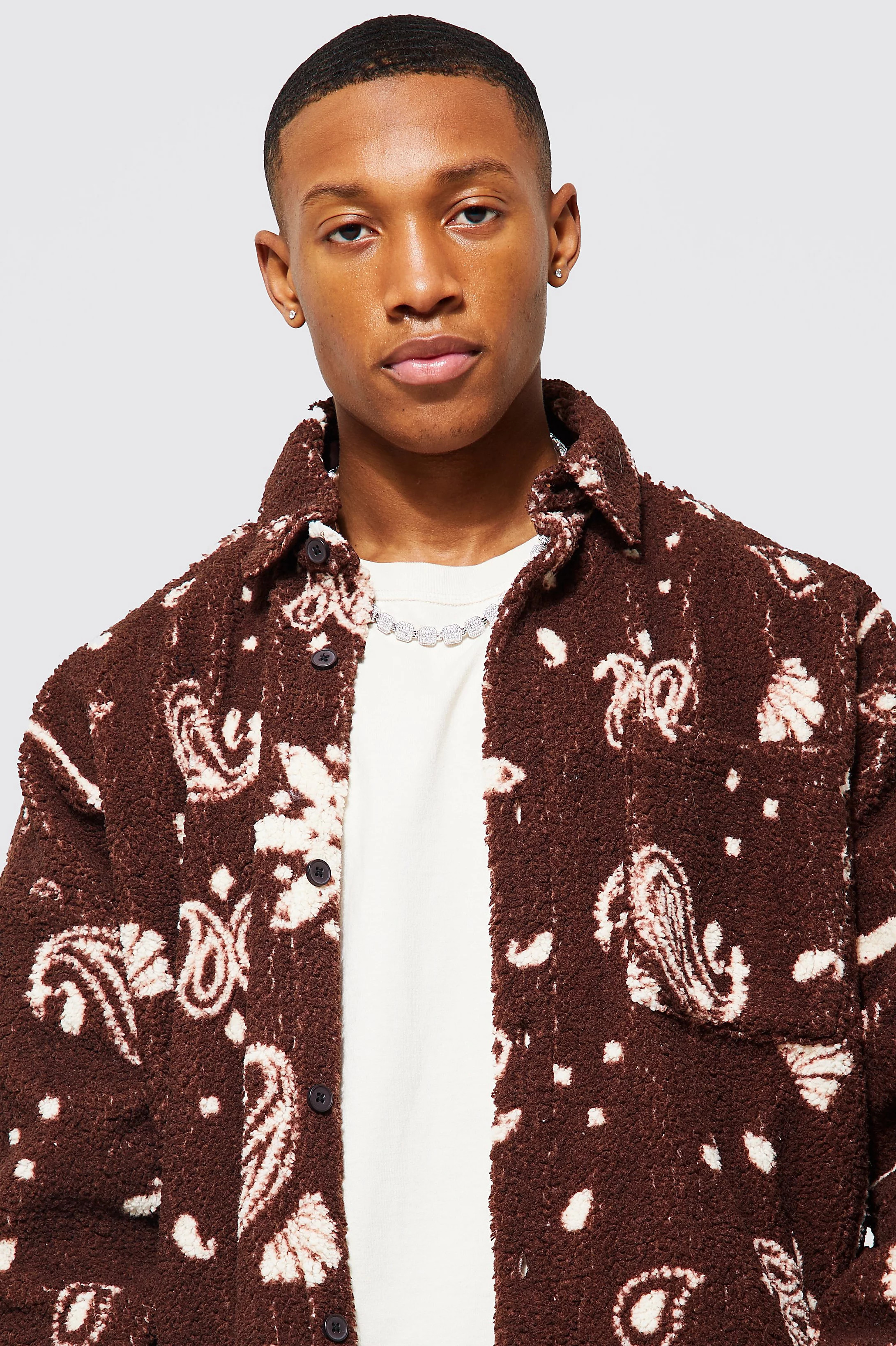 Bandana Print Borg Oversized Overshirt | Boohoo.com (US & CA)