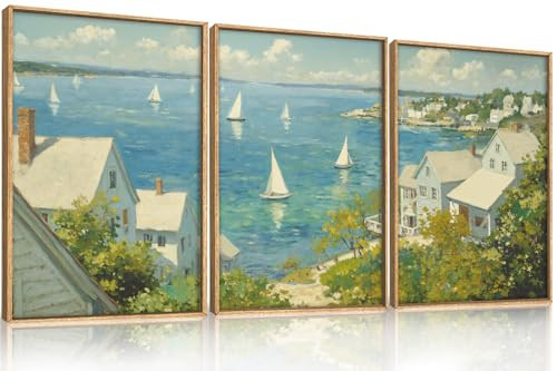 BICERE Large Coastal Sailboat Framed Canvas Wall Art Set,Summer Seascape Wall Decor,Nautical Blue Ocean Art Prints,Nature Beach Artwork for Living Room,Bedroom,Dining Room,Office-16 x24 x3 | Amazon (US)