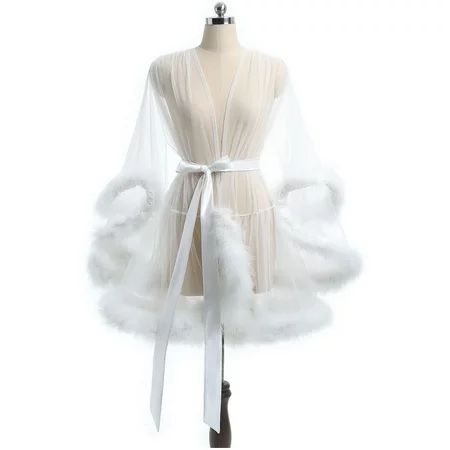 MYYBLE 2022 Fashion Short Feather Robe Dressing Gown Bridal Boudoir Sheer Tulle Illusion Birthday Co | Walmart (US)