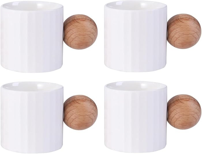 Ceramic Espresso Cups Set of 2, 2 oz Mini Espresso Cups, Round Wooden Handle Stripes Demitasse Cu... | Amazon (US)