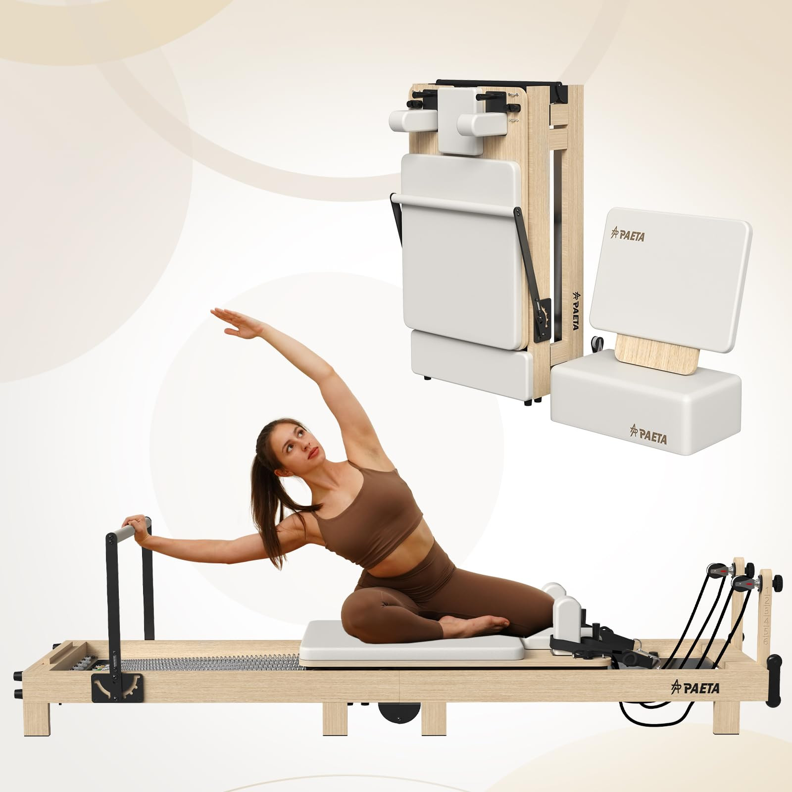 Pilates Reformer, PAETA 92" Wooden Foldable Pilates Reformer Machine with Springs, Pilates Machin... | Amazon (US)