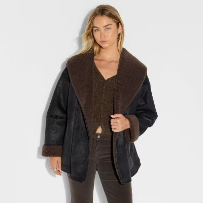 Women's Shawl Collar Shearling Coat - Wild Fable™ | Target
