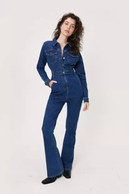 20% Recycled Denim Flared Jumpsuit | NastyGal (UK, IE)