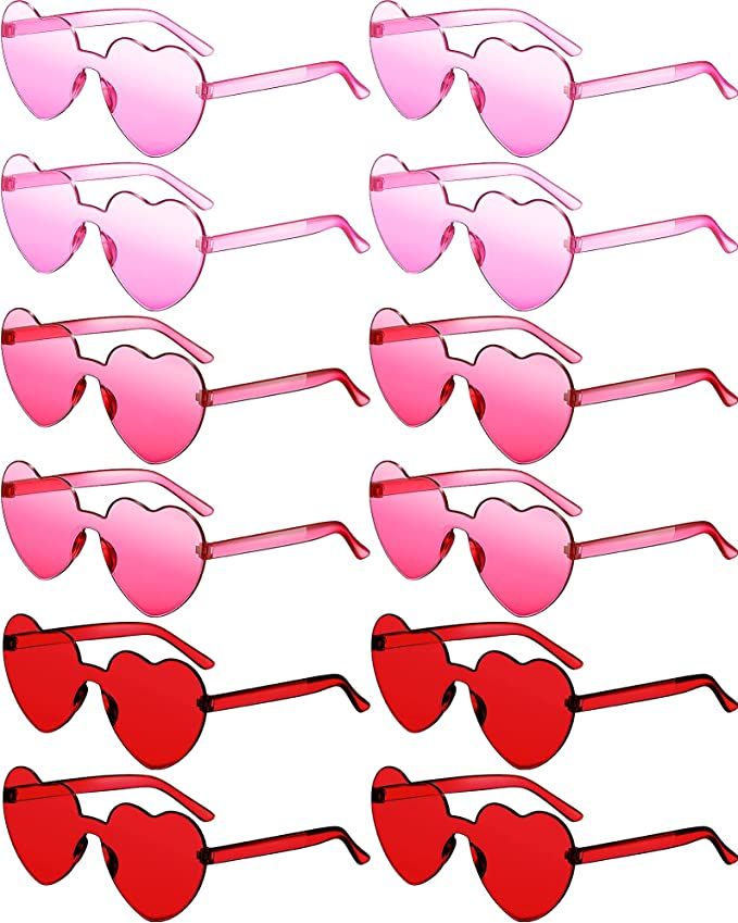 12 Pairs Heart Shaped Rimless Sunglasses Colorful Heart Glasses Transparent Heart Sunglasses Part... | Amazon (US)