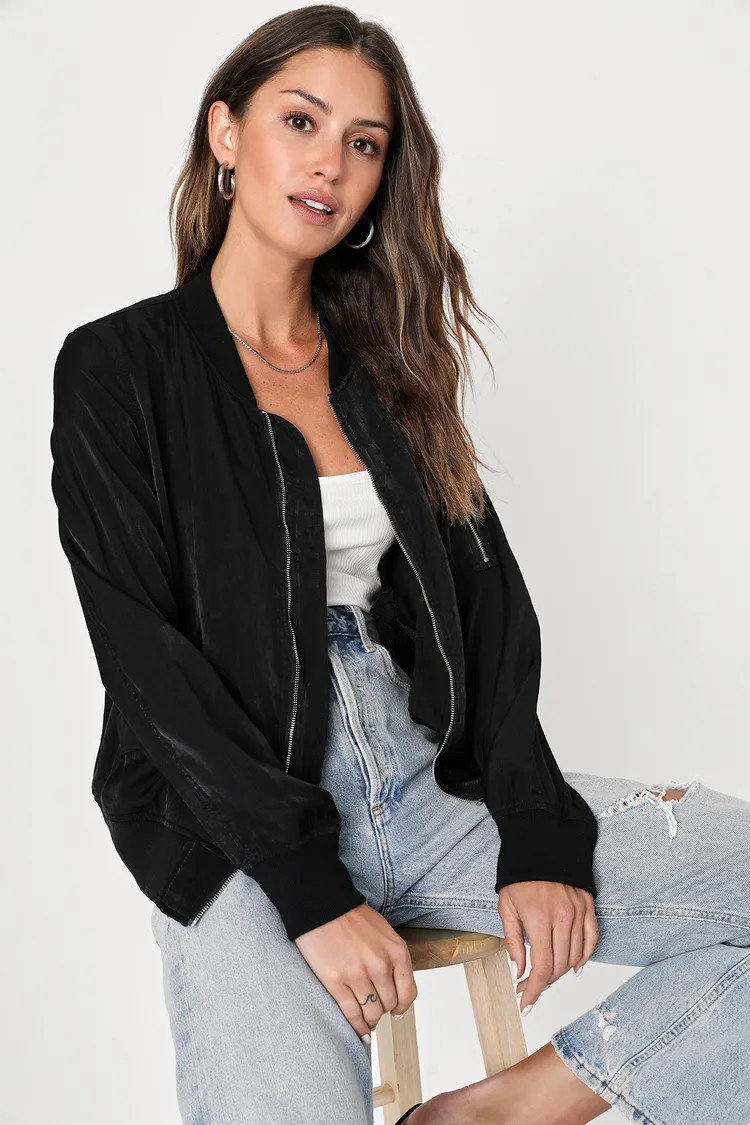 Tully Black Lightweight Bomber Jacket | Lulus
