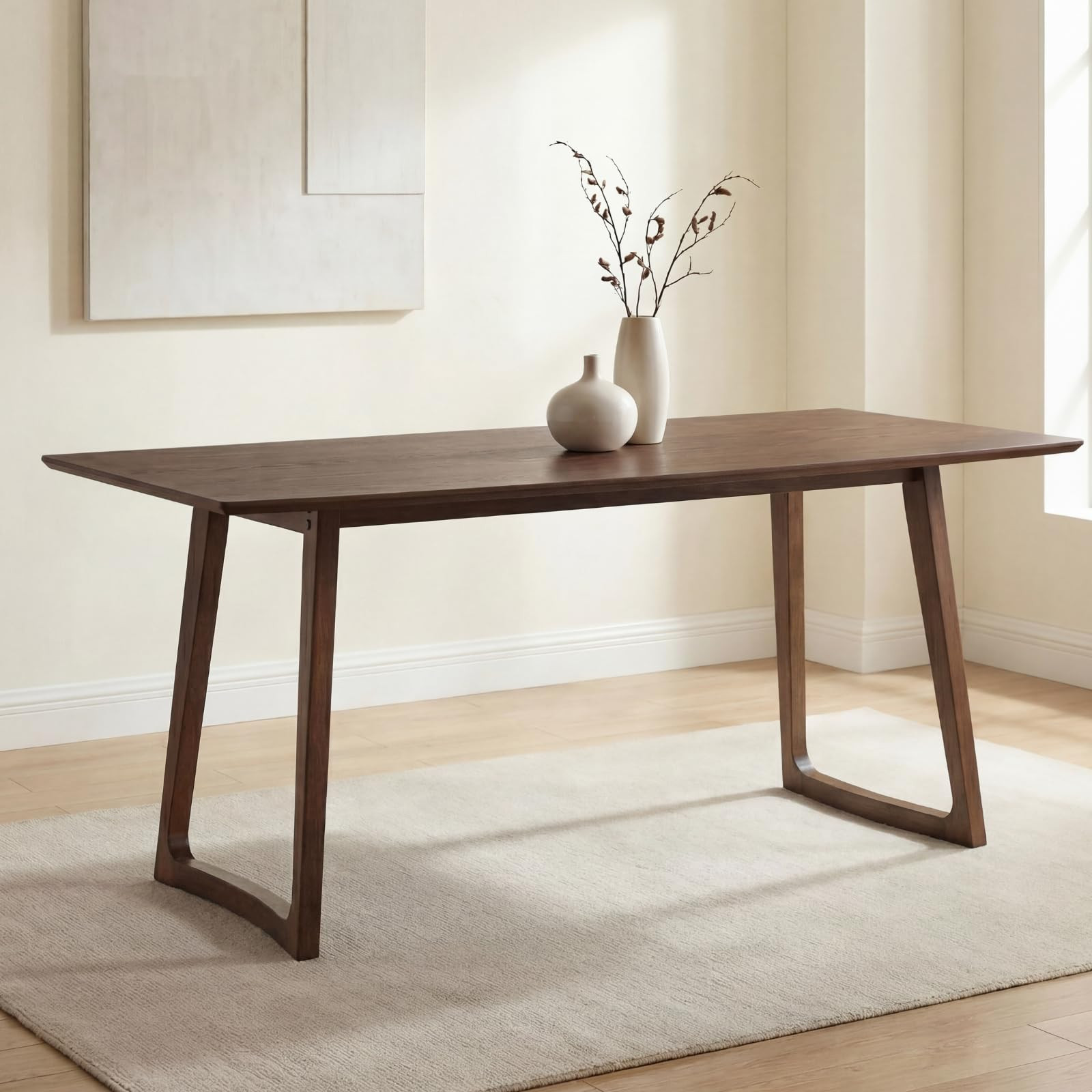 HNY 63'' Rectangular Wooden Dining Table, Farmhouse Kitchen Table for 4 to 6, Mid Century Modern ... | Amazon (US)