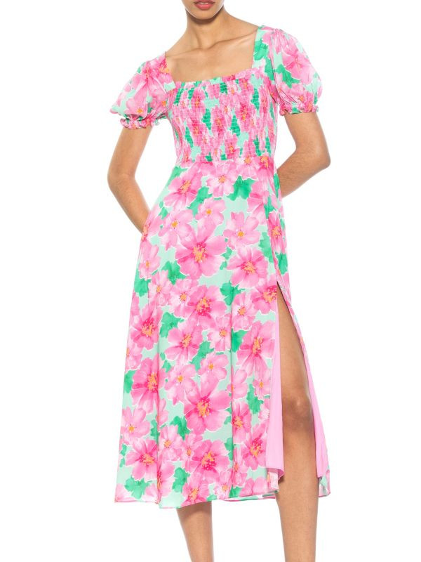 Iris Smocked Puff Sleeve Midi Dress | Saks Fifth Avenue OFF 5TH